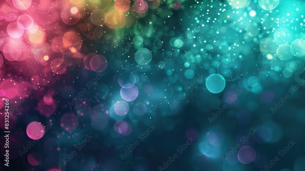 Poster dark abstract background with soft texture and neon blur glow in blue, pink, and green, creating a d