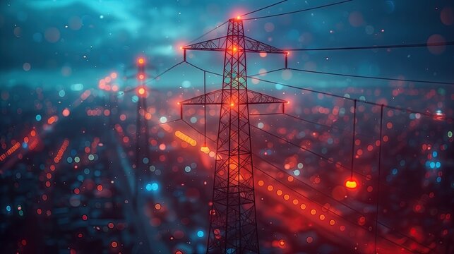 Electrification and energy storage energy transmission Renewable energy and new technology and solutions to drive the economy, digital high voltage poles