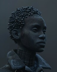 pointillist portrait of an African American woman cyberpunk character, 3D photorealistic