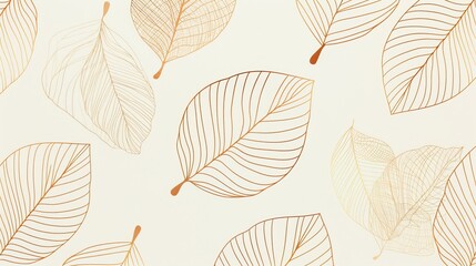 Sophisticated leaf pattern background with delicate gold and orange leaves on a cream backdrop.