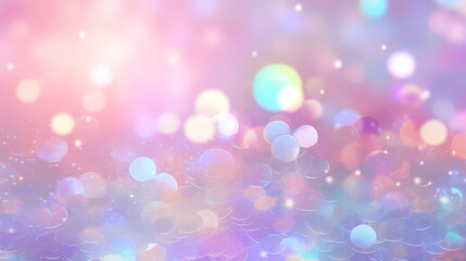 Obraz premium Abstract pastel rainbow bokeh background with glitter and heart shapes