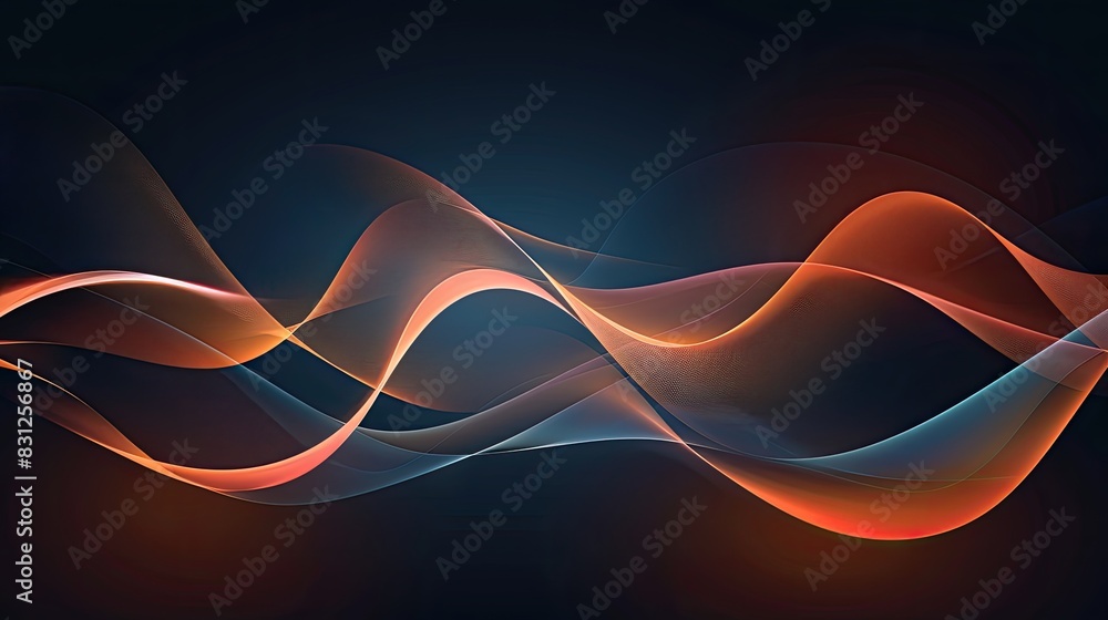 Poster abstract digital wave lines in red and blue colors on a dark background, creating a modern and dynam