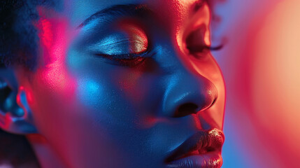Futuristic chromatic expressions, highlighting diverse beauty for a dynamic skincare ad