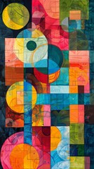 Colorful abstract geometric quilt artwork