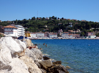 Fototapeta premium View of the beautiful port town of Piran (Slovenia)