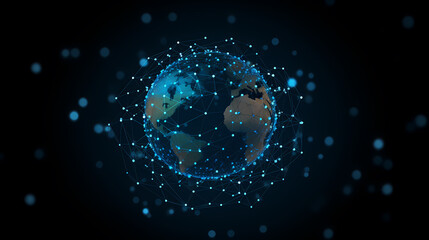 Obraz premium Abstract digital blue earth with glowing connections and lines on dark background
