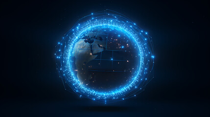 Obraz premium Abstract digital blue earth with glowing connections and lines on dark background