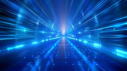 Futuristic light tunnel with glowing blue lines