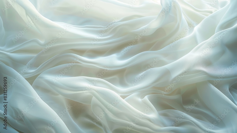 Poster blurred white fabric texture background with a soft, abstract design, creating a serene and elegant 