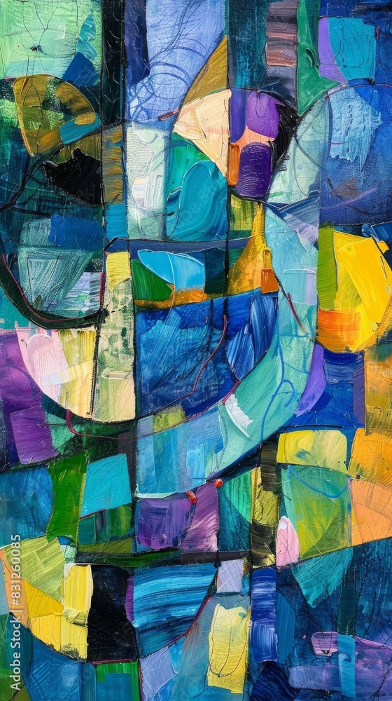 Poster close-up of a colorful abstract painting with dynamic textures and shapes