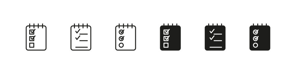 Checklist vector icon set. Clipboard with chrckboxes icons.
