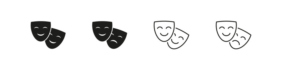 Drama and comedy theater mask vector icon set. Theatrical masks icons.