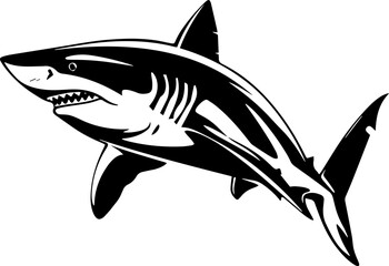 Obraz premium Graphical angry shark isolated on white,vector tattoo illustration. AI generated illustration.