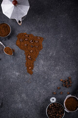 Grounded coffee and beans from South America
