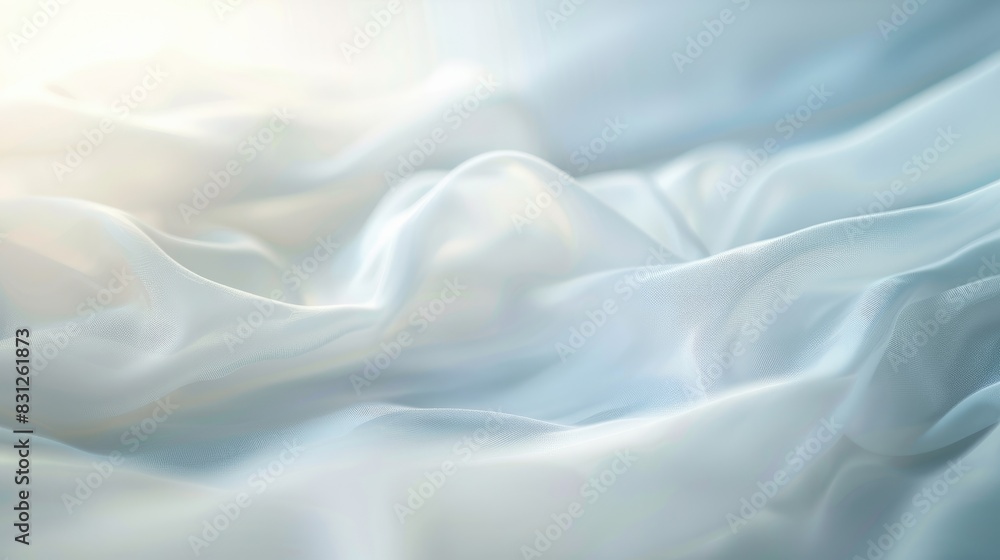Poster blurred abstract background with white fabric texture, creating a soft and serene visual effect