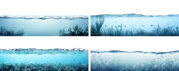 Set of serene underwater seascapes, cut out