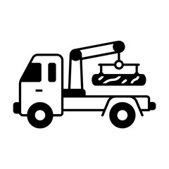 Off road Log Handling Vehicle with knuckle boom concept, Hydraulic Rotation Pick up bole truck vector icon design, timber and lumber Symbol, Forestry and Deforestation Sign forest farming and woodland