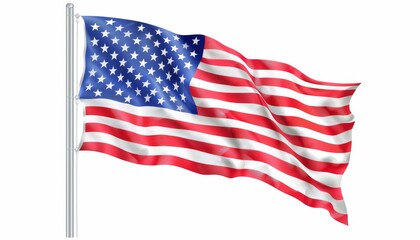 A flag of USA waving, isolated on white