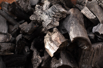 texture of wood charcoal or firewood used for barbeque