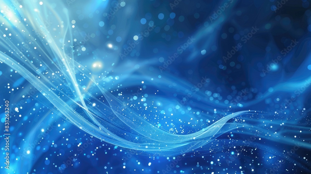 Poster blue particle curve background with a hi-tech, futuristic design, featuring glowing abstract lines a