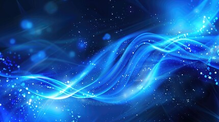 Fototapeta premium Blue particle curve background with a hi-tech, futuristic design, featuring glowing abstract lines and particles