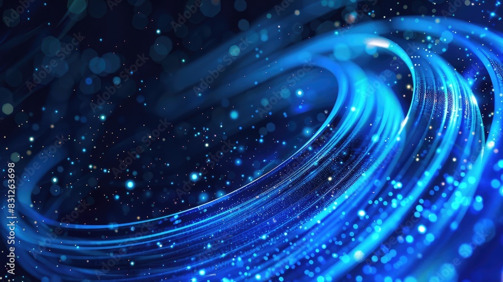 Poster blue particle curve background with a hi-tech and futuristic design, featuring glowing abstract line