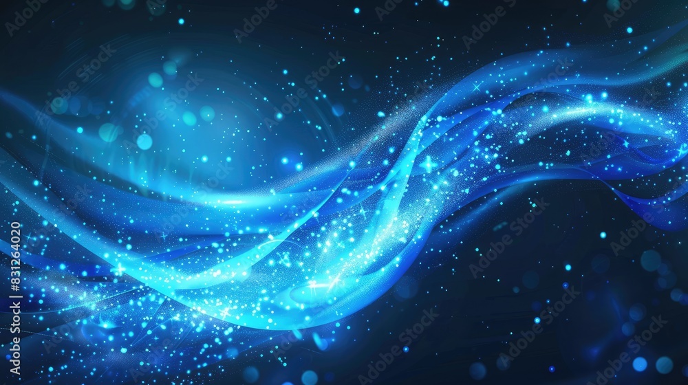 Poster blue particle curve background with a hi-tech, futuristic design, featuring glowing abstract lines a