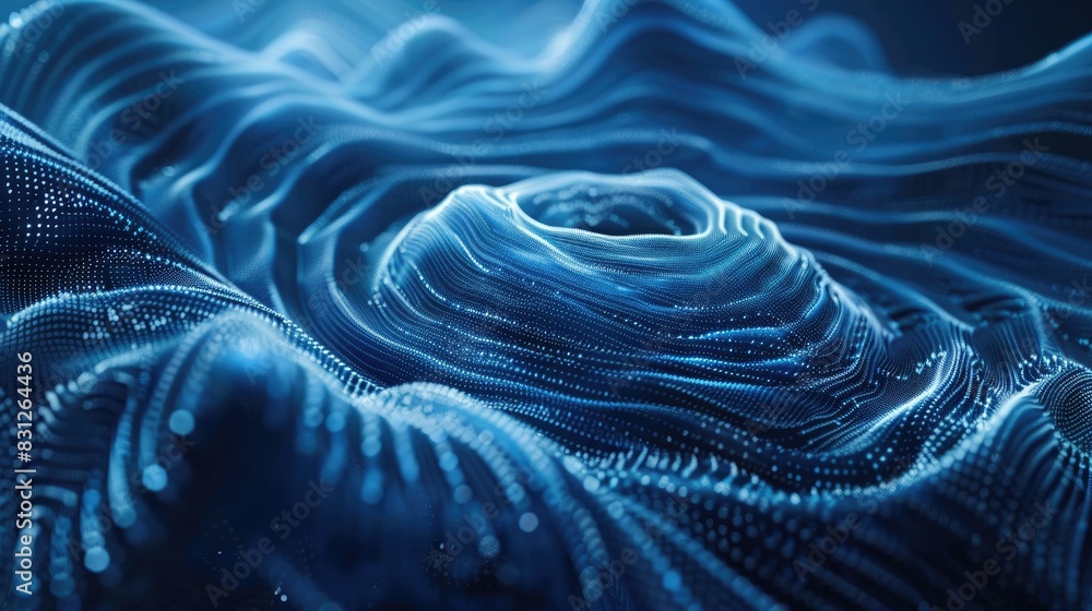 Poster blue hi-tech future background with swirling particle curves, creating a modern and abstract visual 