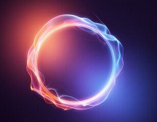 3D circular flame with a gradient from blue to red, pink an eye-catching ring of fire on a dark background with glowing lights