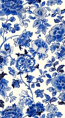 Purple flowers on a white background create a seamless floral pattern.