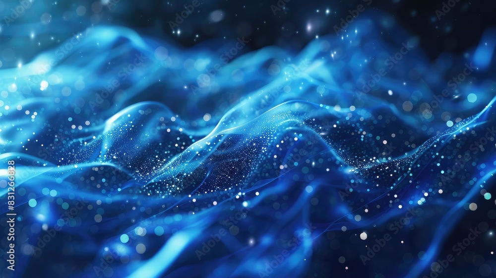 Poster blue futuristic background with dynamic particle curves, ideal for hi-tech and abstract visual desig