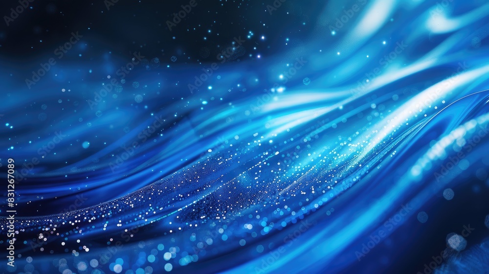 Poster blue futuristic background with dynamic particle curves, ideal for hi-tech and abstract visual desig