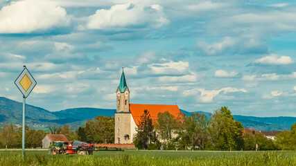 Church on a sunny spring day at Kurzenisarhofen, Deggendorf, Bavaria, Germany