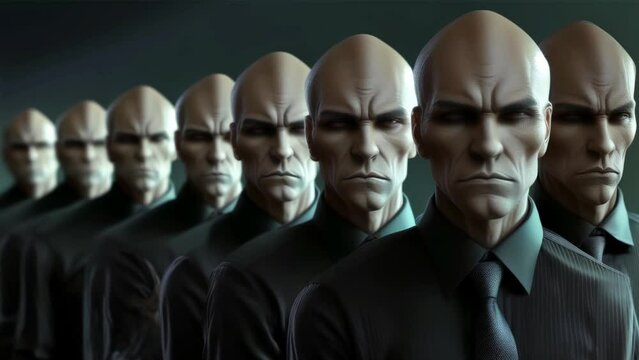queue of cloned people