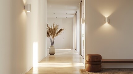 Scandinavian entryway light design with sleek wall sconces, natural light, and a welcoming atmosphere