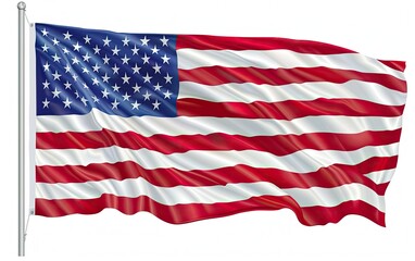 realistic close-up of an American flag waving on a white background.