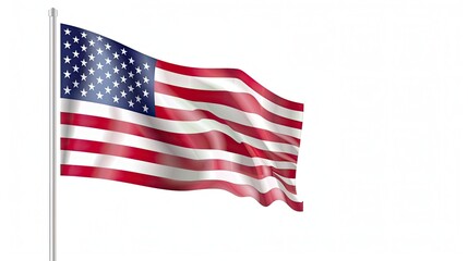 realistic close-up of an American flag waving on a white background.