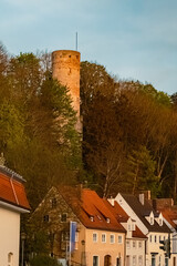 Old building on a sunny spring evening at Landsberg, Lech, Bavaria, Germany