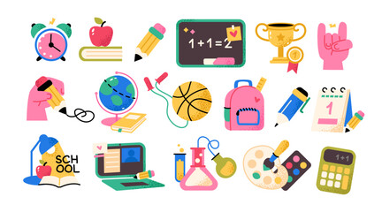 School and office supplies. Stationery icon set. Back to school. Flat vector illustration