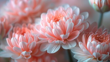 Soft pink chrysanthemum blooms close-up