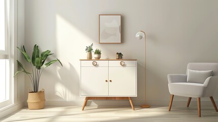 Scandinavian storage cabinet with sleek design, white finish, and simple decor