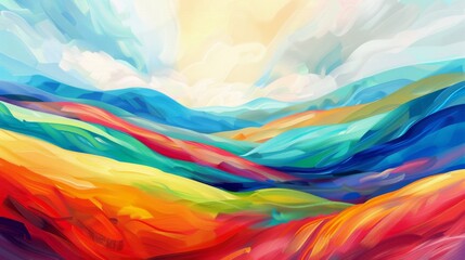 Colorful stylized digital painting of rolling hills and sky
