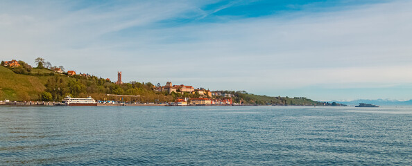 Beautiful spring view with reflections near Meersburg, Lake Bodensee, Baden-Württemberg, Germany