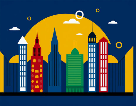 ILUSTRACION 2D CIUDAD NOCTURNA TIPO CARICATURA 