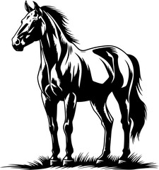 Horse silhouette isolated on white background. Horse standing. AI generated illustration.