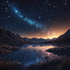 Fototapeta premium night landscape with mountains and moon