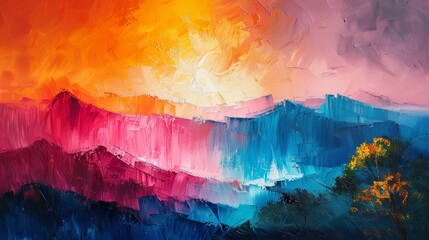 Colorful abstract mountain landscape painting