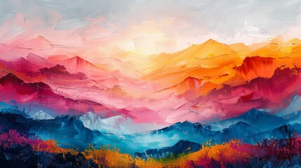 Vibrant abstract mountain landscape painting