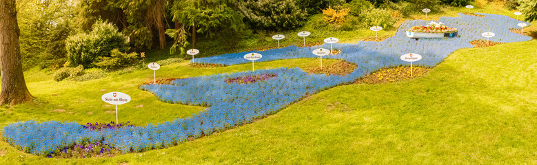 Representation of Lake Bodensee made of flowers at Mainau island, Baden-Württemberg, Germany