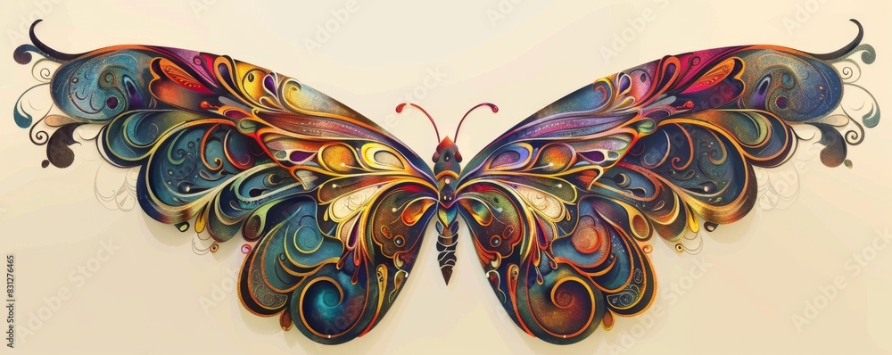 Poster colorful and artistic rendering of a butterfly with intricate patterns